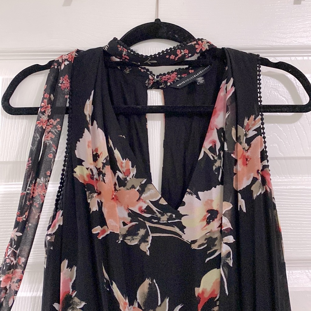 White House Black Market Floral High-Low Dress with Choker Neck Detail- Size 12